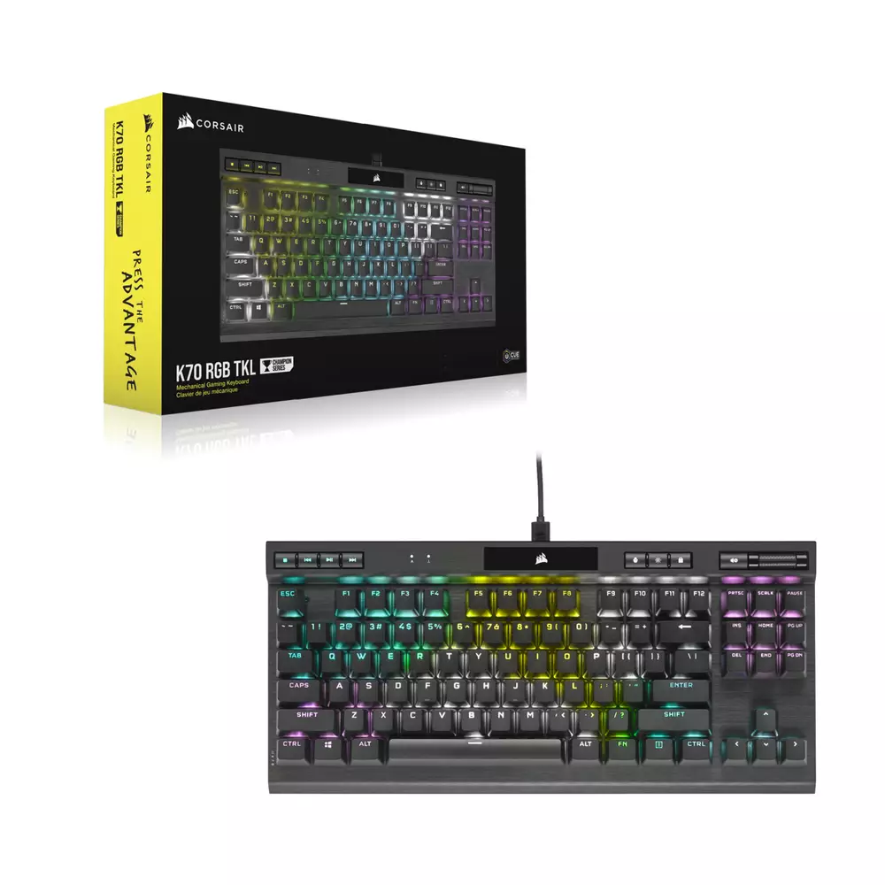 Геймърска клавиатура Corsair K70 TKL RGB, черен - CH-9119010-NA