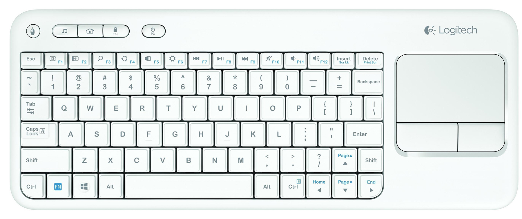 Клавиатура с тъчпад Logitech Wireless Touch K400 Plus White - 920-007146