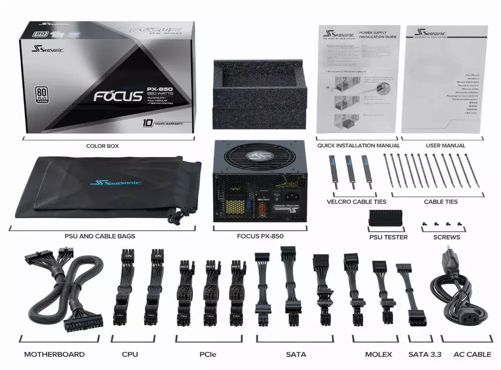 Захранване SEASONIC FOCUS PX 850W 80+ Platinum Fully Modular