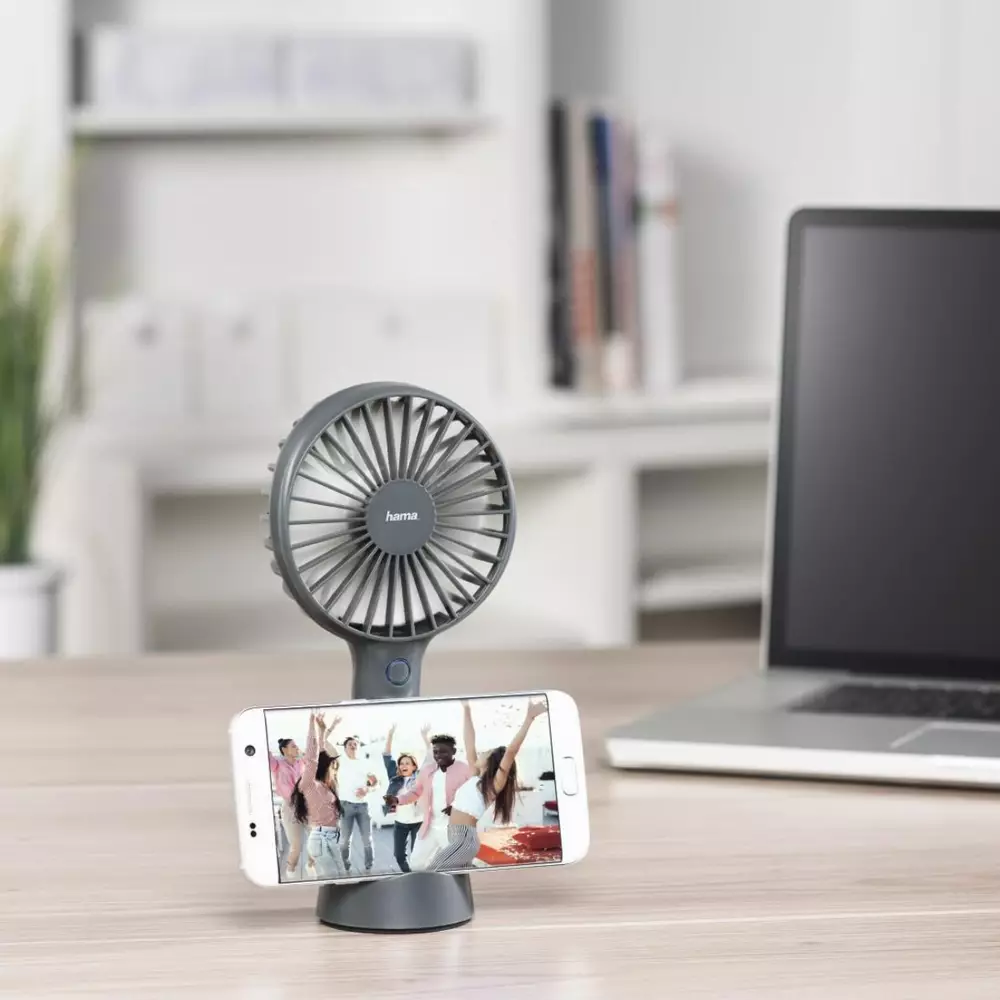 Преносим вентилатор HAMA 12365, USB LED, Акумулатор, Сив