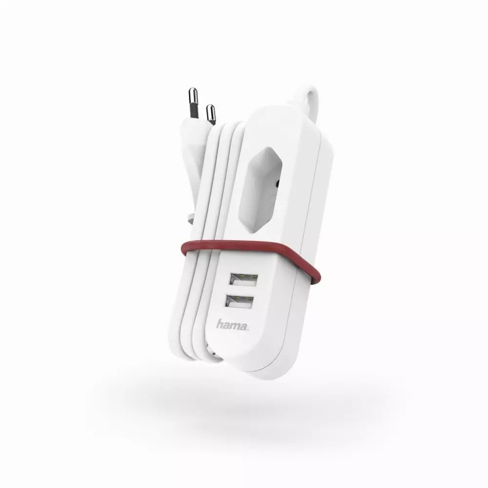 Мрежово зарядно HAMA 133751, 220V, 2 x USB, 2.4 A, Euro Socket, Бял