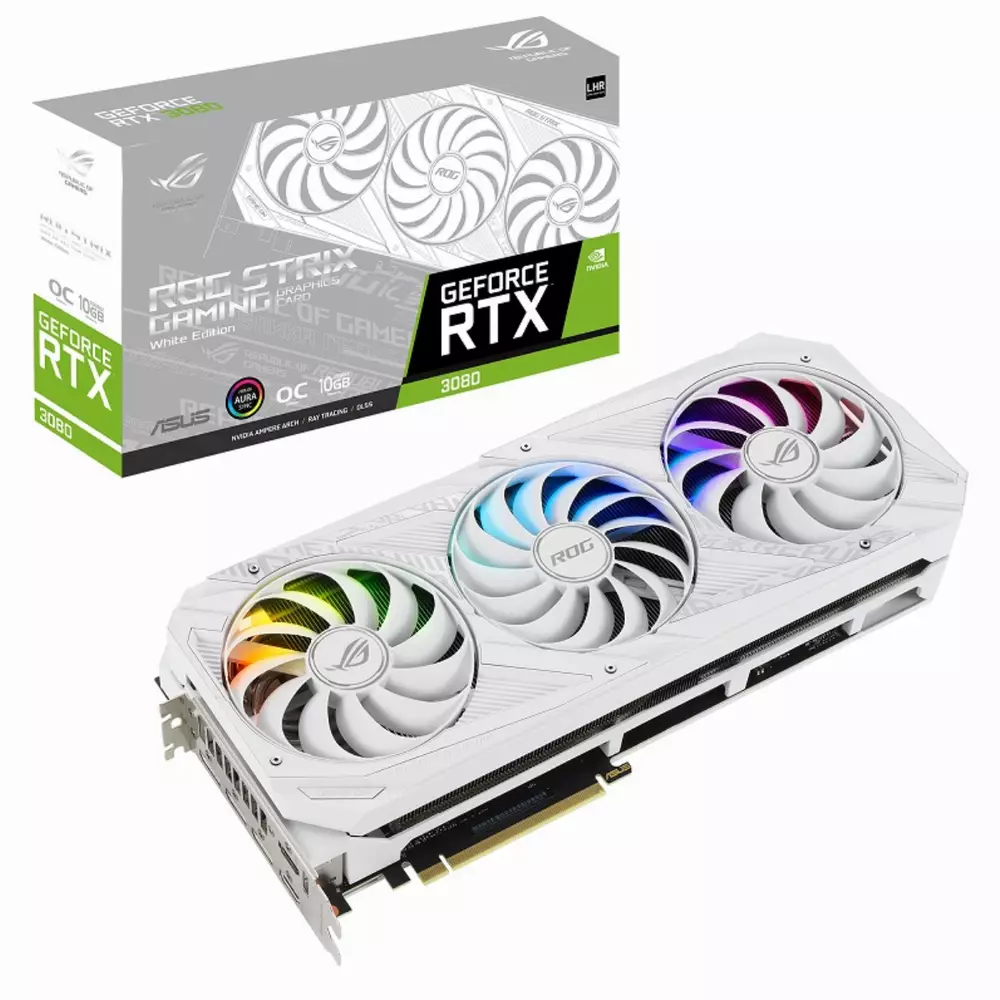 Видео карта ASUS ROG STRIX RTX 3080 White Edition OC 10GB V2 LHR - 90YV0FAA-M0NM00