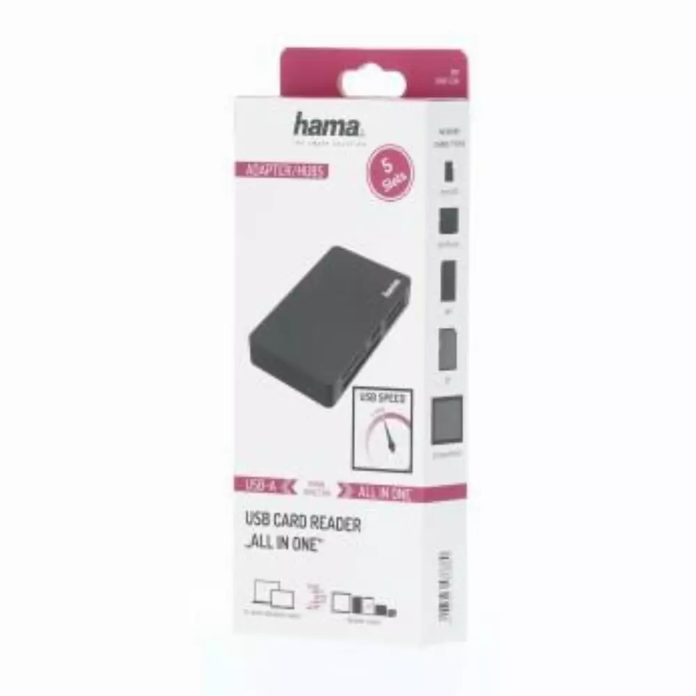 Четец за карти HAMA All in One, USB 3.0, SD/microSD/CF/MS, 5 Gbps, Черен