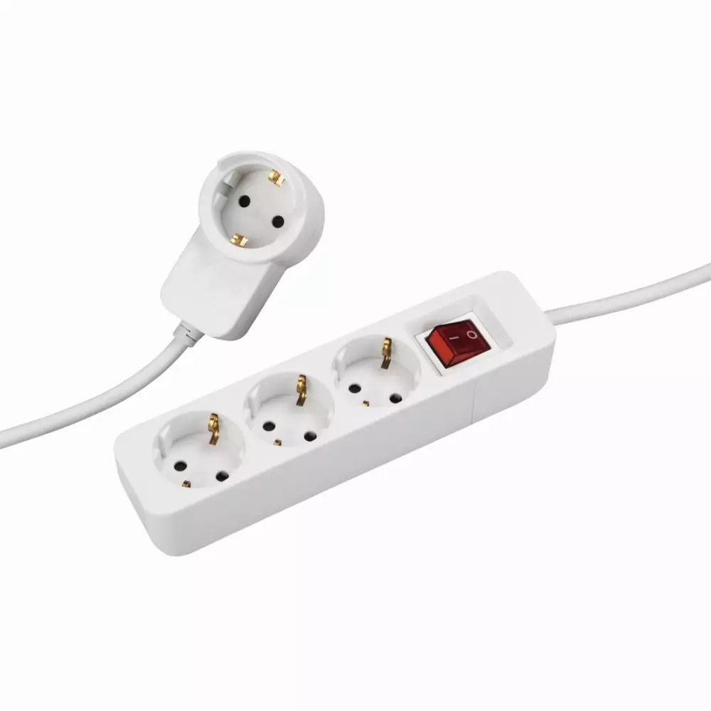 Разклонител HAMA Powerplug, 3 гнезда, 1.4м, Допълнителен контакт, Бутон вкл/изкл, Бял