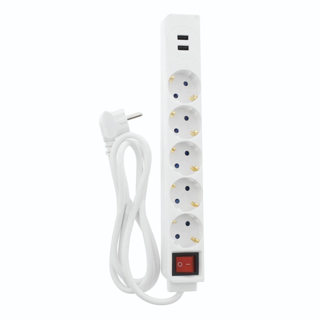 Разклонител  HAMA 137350, 5 гнезда, USB 3.4A, 1.4м, Бутон вкл/изкл, Защита срещу деца, Бял