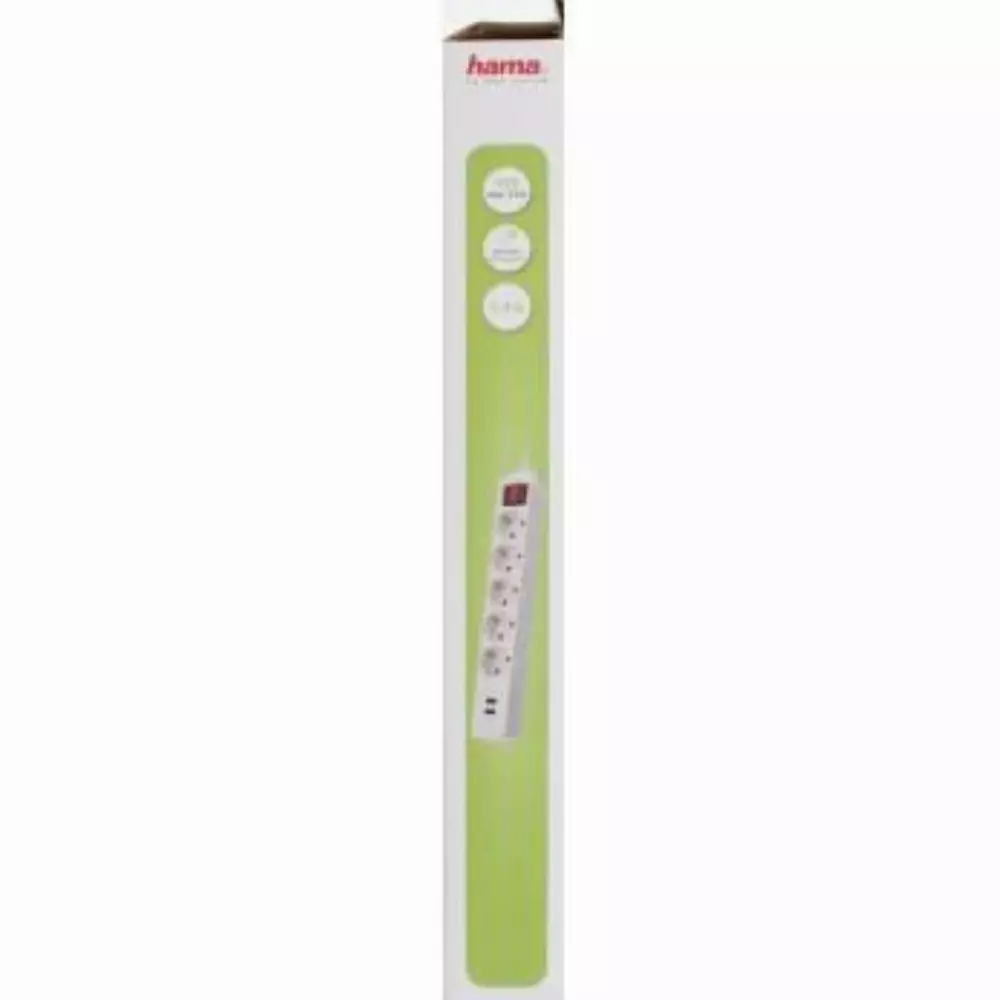 Разклонител  HAMA 137350, 5 гнезда, USB 3.4A, 1.4м, Бутон вкл/изкл, Защита срещу деца, Бял