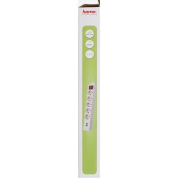 Разклонител  HAMA 137350, 5 гнезда, USB 3.4A, 1.4м, Бутон вкл/изкл, Защита срещу деца, Бял