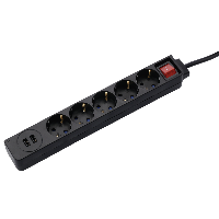 Разклонител  HAMA 137351, 5 гнезда, USB 3.4A, 1.4м, Бутон вкл/изкл, Защита срещу деца, Черен
