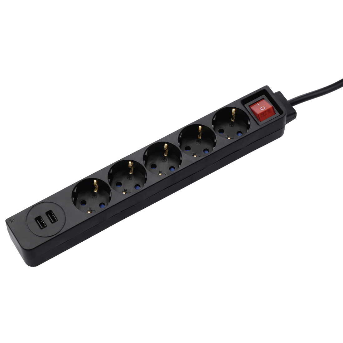 Разклонител  HAMA 137351, 5 гнезда, USB 3.4A, 1.4м, Бутон вкл/изкл, Защита срещу деца, Черен