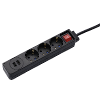 Разклонител  HAMA 137353, 3 гнезда, USB 3.4A, 1.4м, Бутон вкл/изкл, Защита срещу деца, Черен