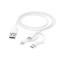 Кабел HAMA 3 в 1, USB-A мъжко - Micro USB мъжко, Адаптери Lightning и USB-C, 1.0 м., Бял