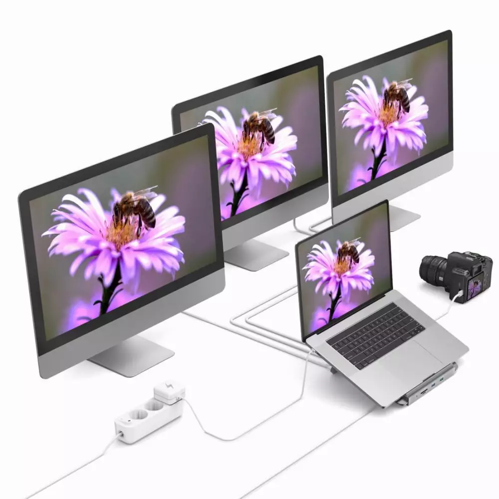 Докинг станция 12 в 1 HAMA 200106, USB, HDMI&trade;, DP, LAN, SD, microSD, Jack, Сив
