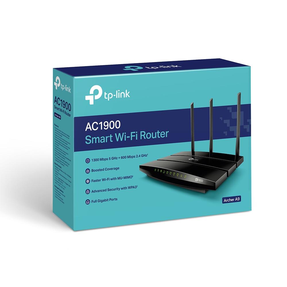 Безжичен рутер TP-Link Archer A9 AC1900, Dual band, Gbps, USB, Черен