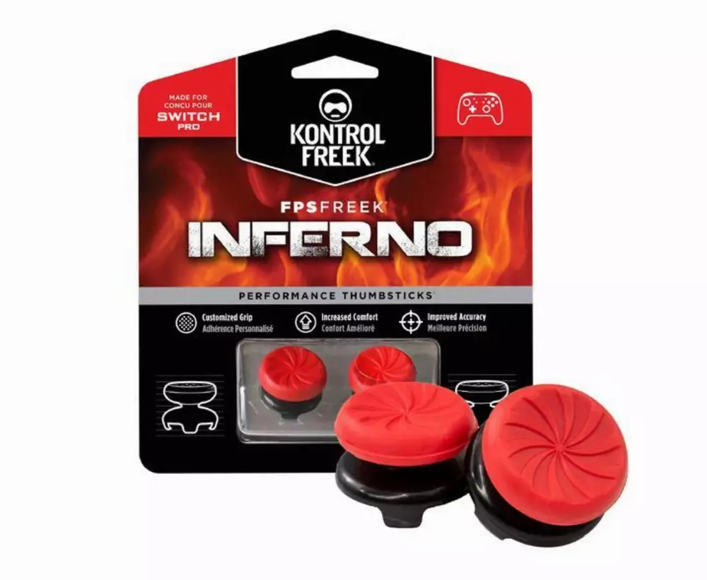 Сменяеми бутончета Thumb Grips KontrolFreek Inferno PRO за Nintendo Switch Pro Controller, червени