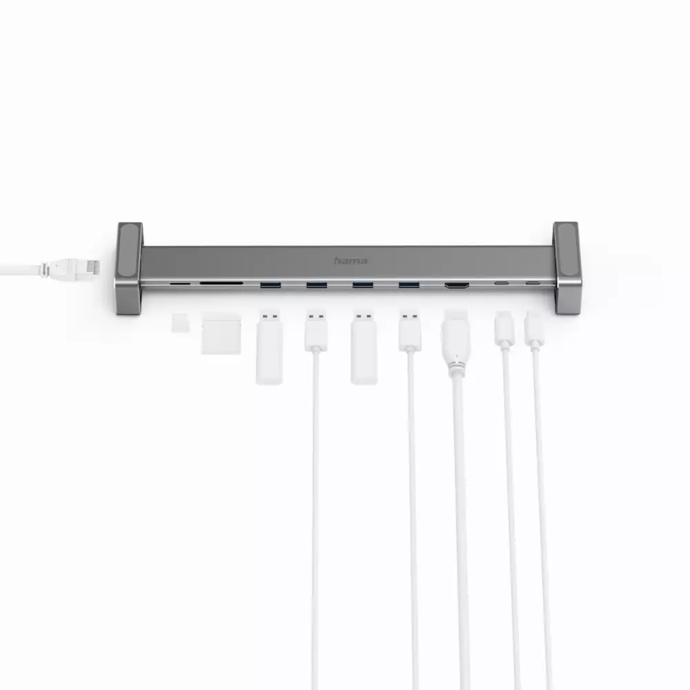 Докинг станция 9 в 1 HAMA 200103, 4 x USB-A, USB-C, HDMI™, LAN, SD, microSD, Сив