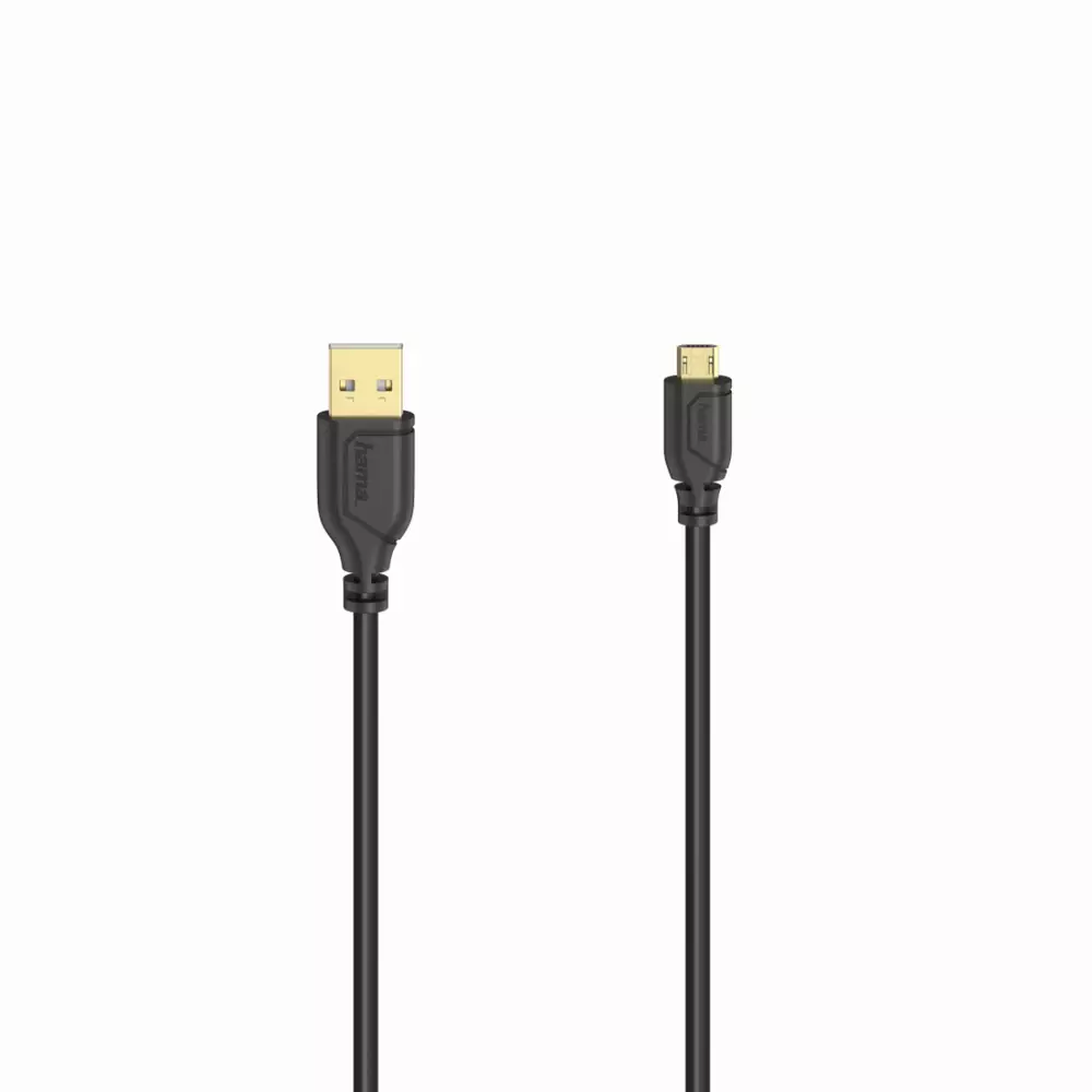Кабель HAMA Flexi-Slim, USB 2.0 мужской - micro USB мужской, 0.75 м., Позолоченные коннекторы, Черный