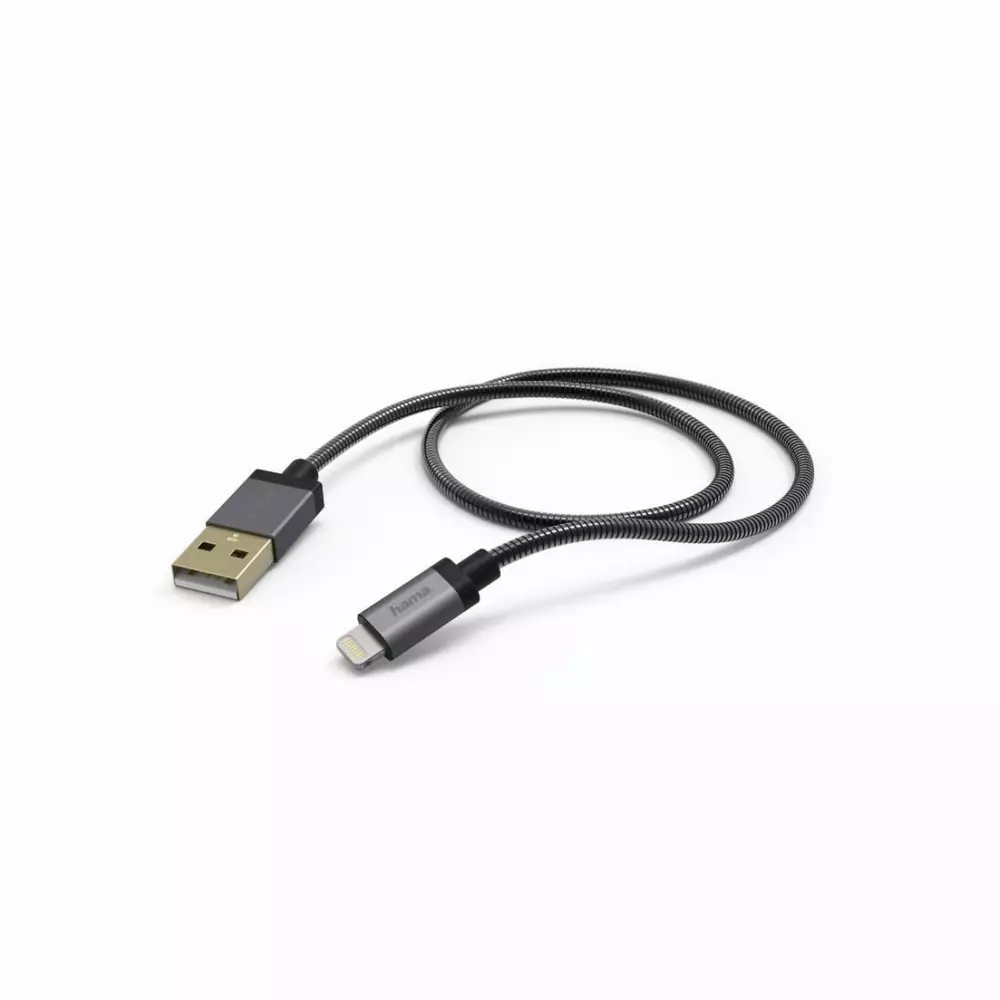 Кабел HAMA Metal, USB-А 2.0 мъжко - Lightning мъжко, 1.5 м., Черен