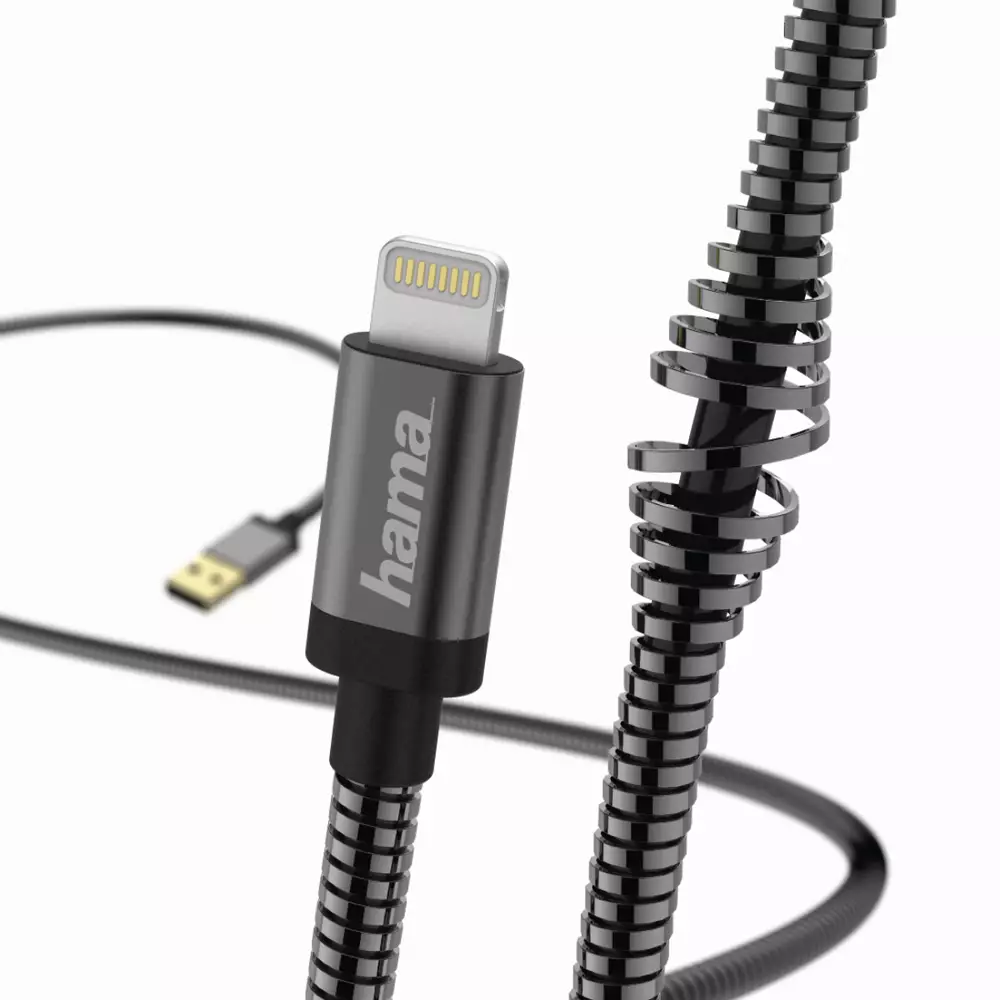 Кабел HAMA Metal, USB-А 2.0 мъжко - Lightning мъжко, 1.5 м., Черен