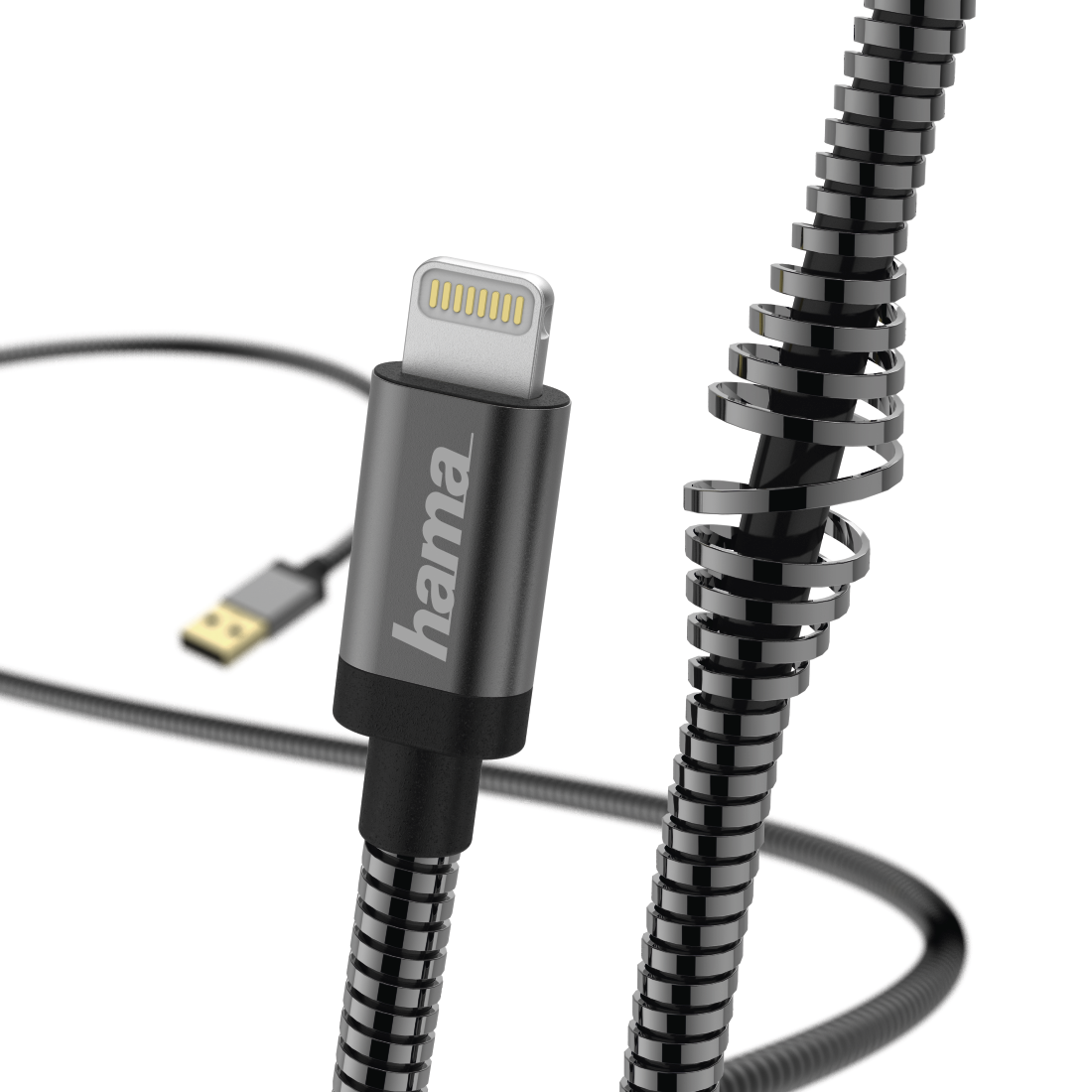 Кабел HAMA Metal, USB-А 2.0 мъжко - Lightning мъжко, 1.5 м., Черен