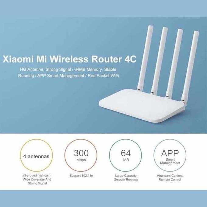 Безжичен Рутер Xiaomi Mi Router 4C, 2.4 GHz, 300 Mpbs, 10/100