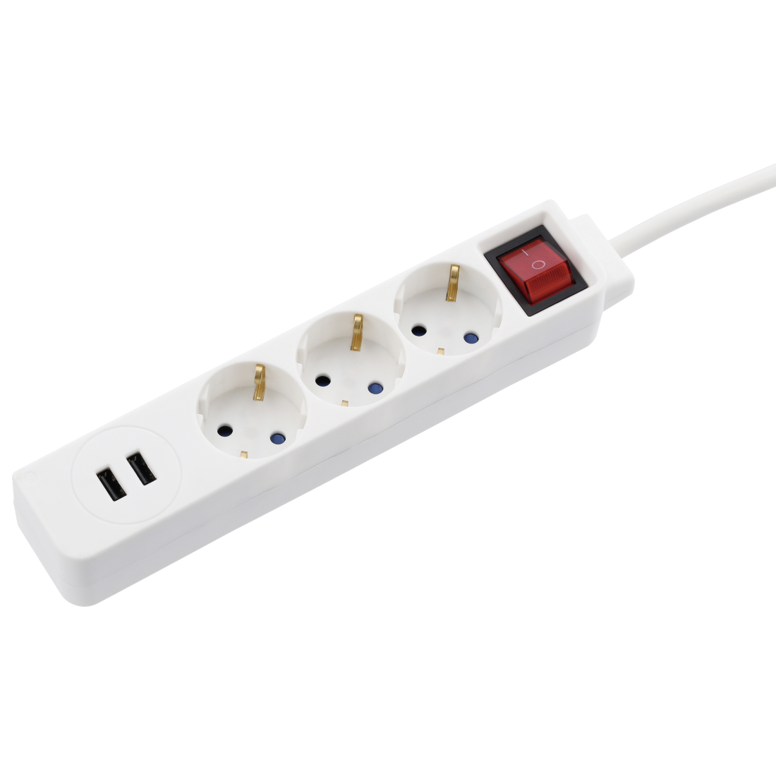 Πολύπριζο HAMA USB 3.4A, 3 υποδοχές, 1.4μ, Κουμπί on/off, Προστασία κατά των παιδιών, Λευκό