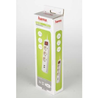 Разклонител  HAMA USB 3.4A, 3 гнезда, 1.4м, Бутон вкл/изкл, Защита срещу деца, Бял
