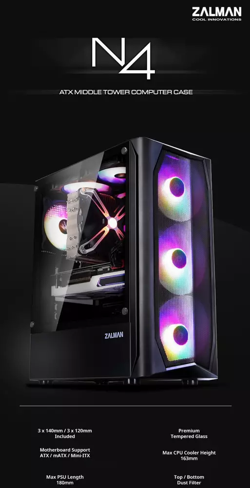 Кутия Zalman N4 RGB Tempered Glass Case ATX