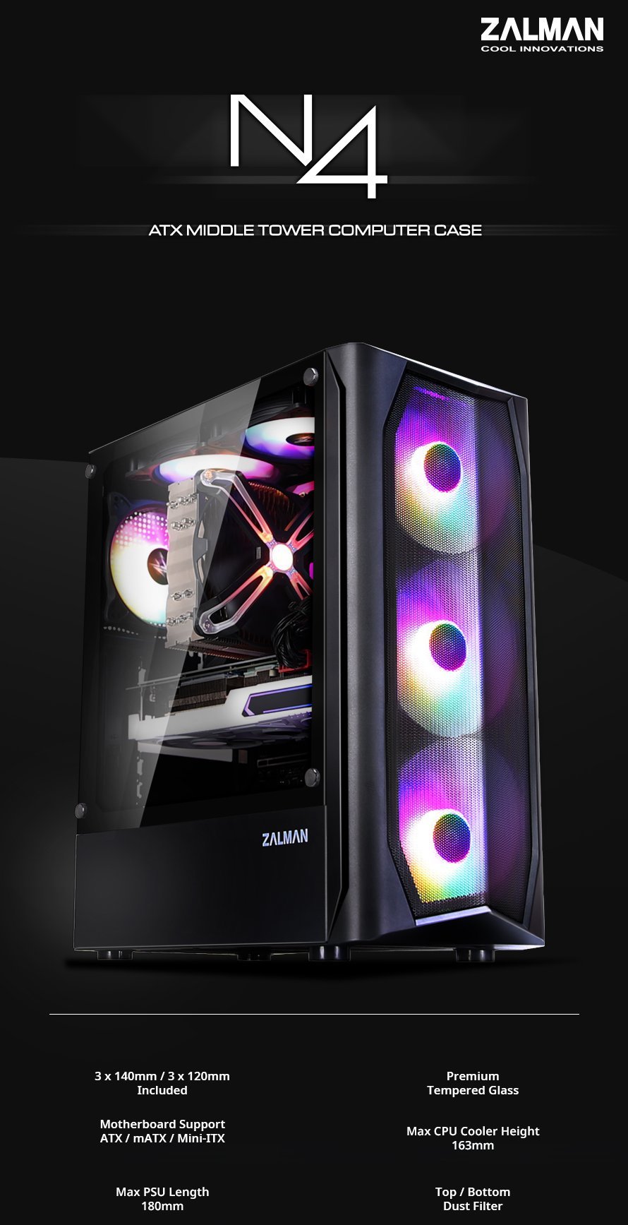 Кутия Zalman N4 RGB Tempered Glass Case ATX