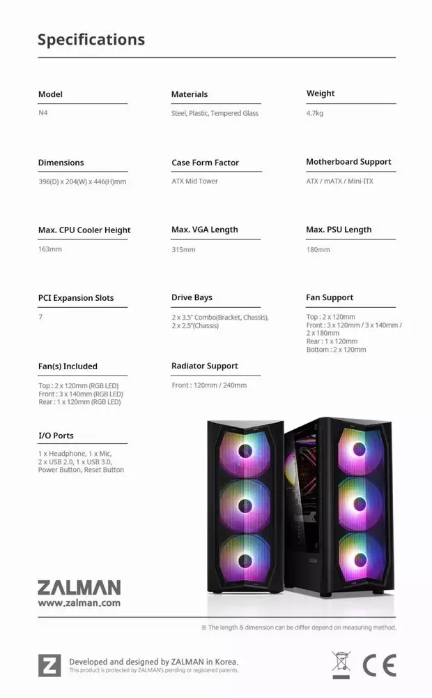 Кутия Zalman N4 RGB Tempered Glass Case ATX