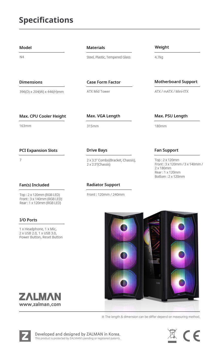 Кутия Zalman N4 RGB Tempered Glass Case ATX