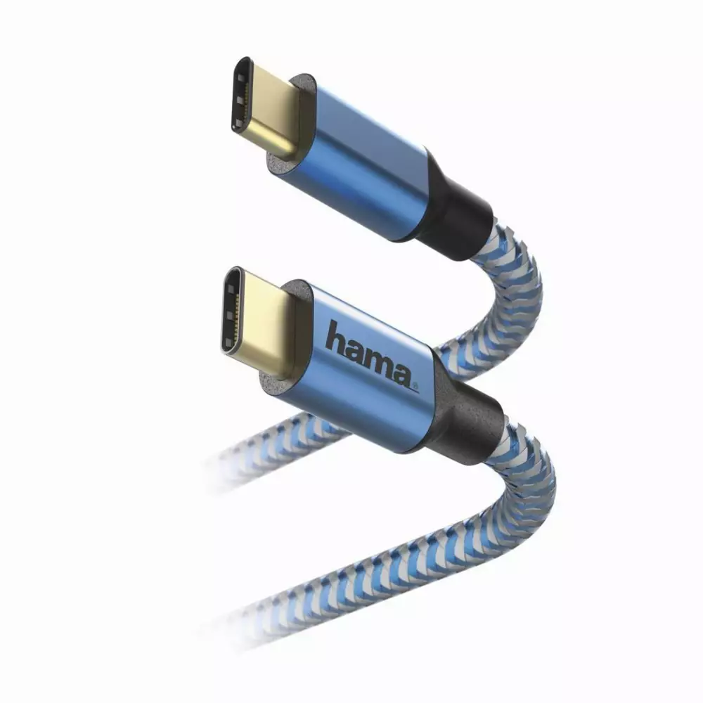 Кабел HAMA Reflective, USB-C мъжко - USB-C мъжко, 480 Mbps, 1.5 м., Син