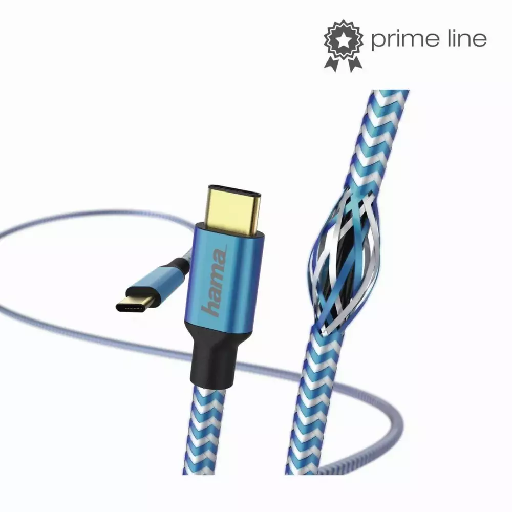 Кабел HAMA Reflective, USB-C мъжко - USB-C мъжко, 480 Mbps, 1.5 м., Син