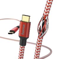 Кабел HAMA Reflective, USB-C мъжко - USB-C мъжко, 480 Mbps, 1.5 м., Червен