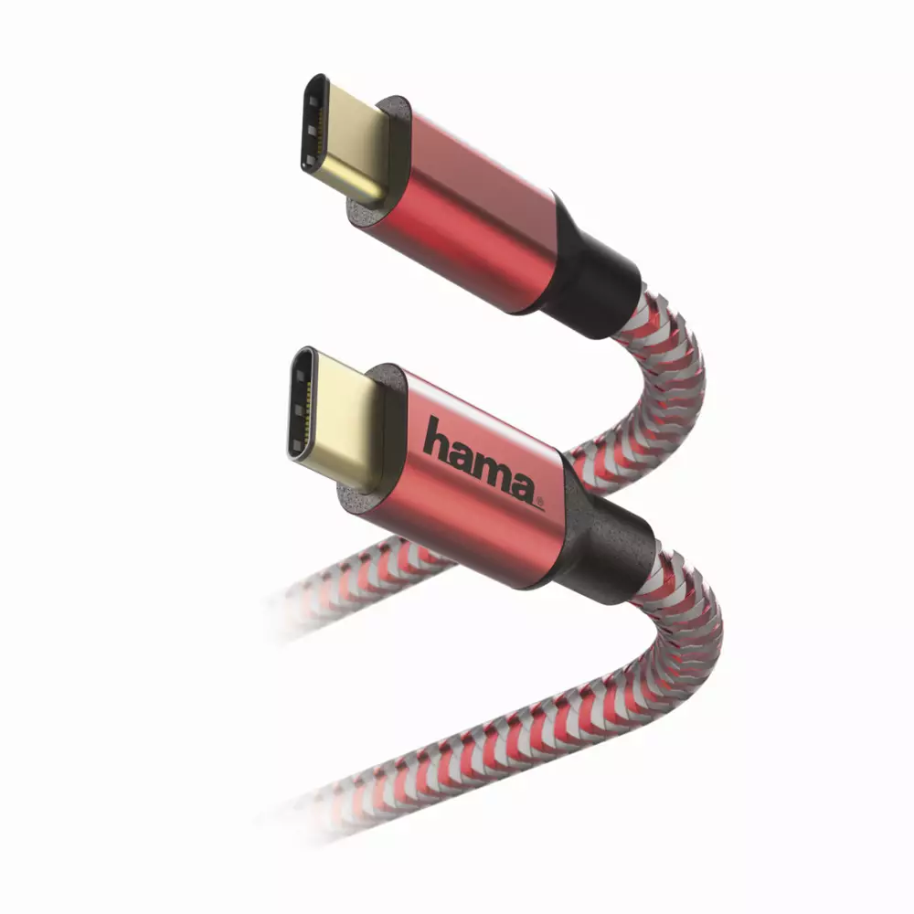 Кабел HAMA Reflective, USB-C мъжко - USB-C мъжко, 480 Mbps, 1.5 м., Червен