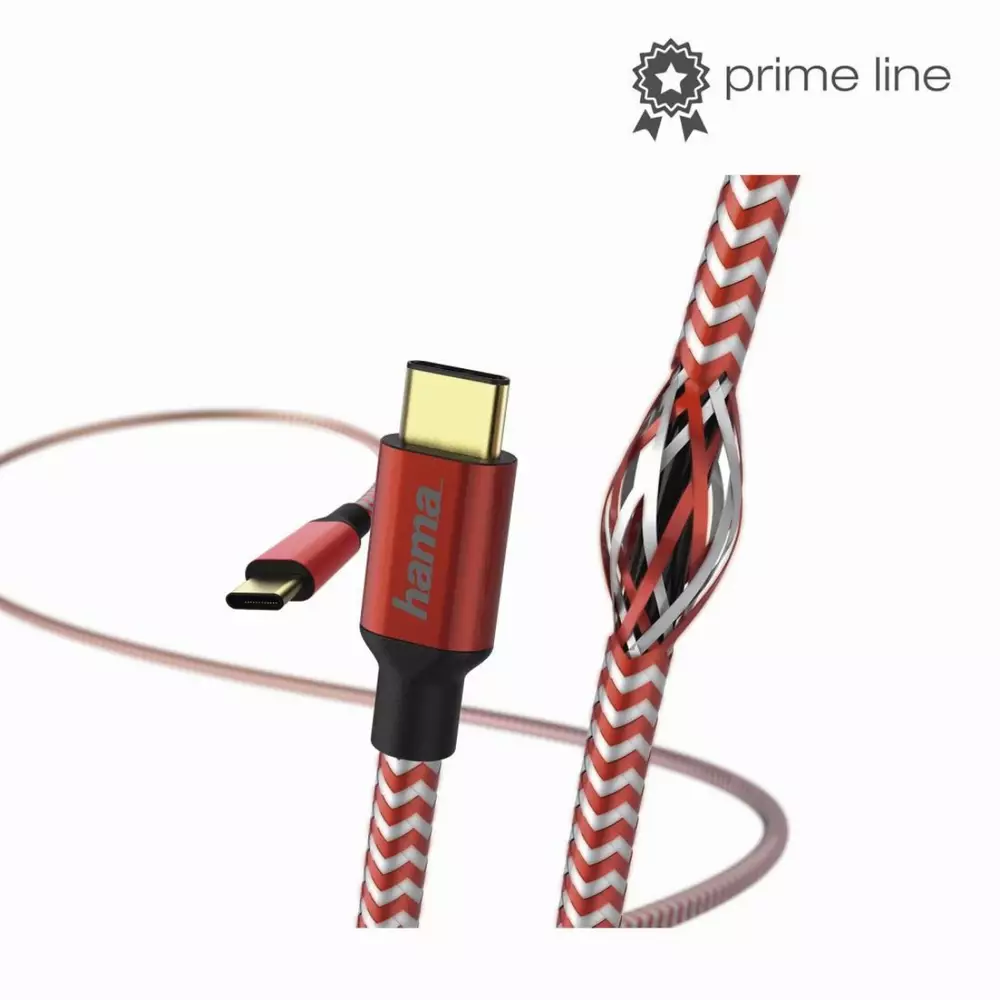 Кабел HAMA Reflective, USB-C мъжко - USB-C мъжко, 480 Mbps, 1.5 м., Червен