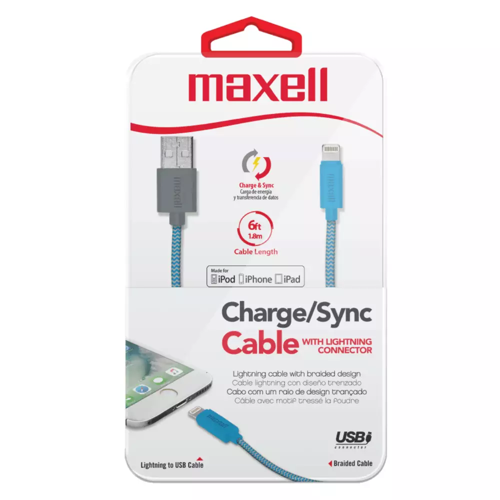 Кабел за зареждане и синхронизация Apple Iphone MAXELL, USB - Lightning, 1,2 м., Син