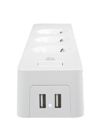 Смарт разклонител DELTACO SH-P03USB2, WiFi 2.4GHz, 3xCEE 7/3, 2xUSB-A, 13A, 220-240V, 1.5m, Бял