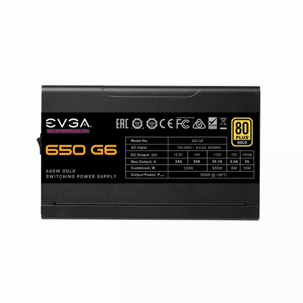Захранване EVGA SuperNOVA 650 G6, 80 Plus GOLD 650W, Fully Modular 220-G6-0650-X2