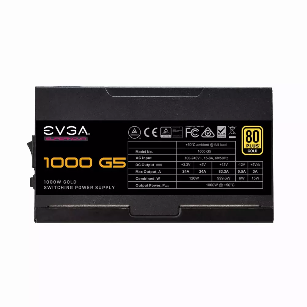 Захранване EVGA SuperNOVA 1000 G5, 80 Plus GOLD 1000W, Fully Modular 220-G5-1000-X2
