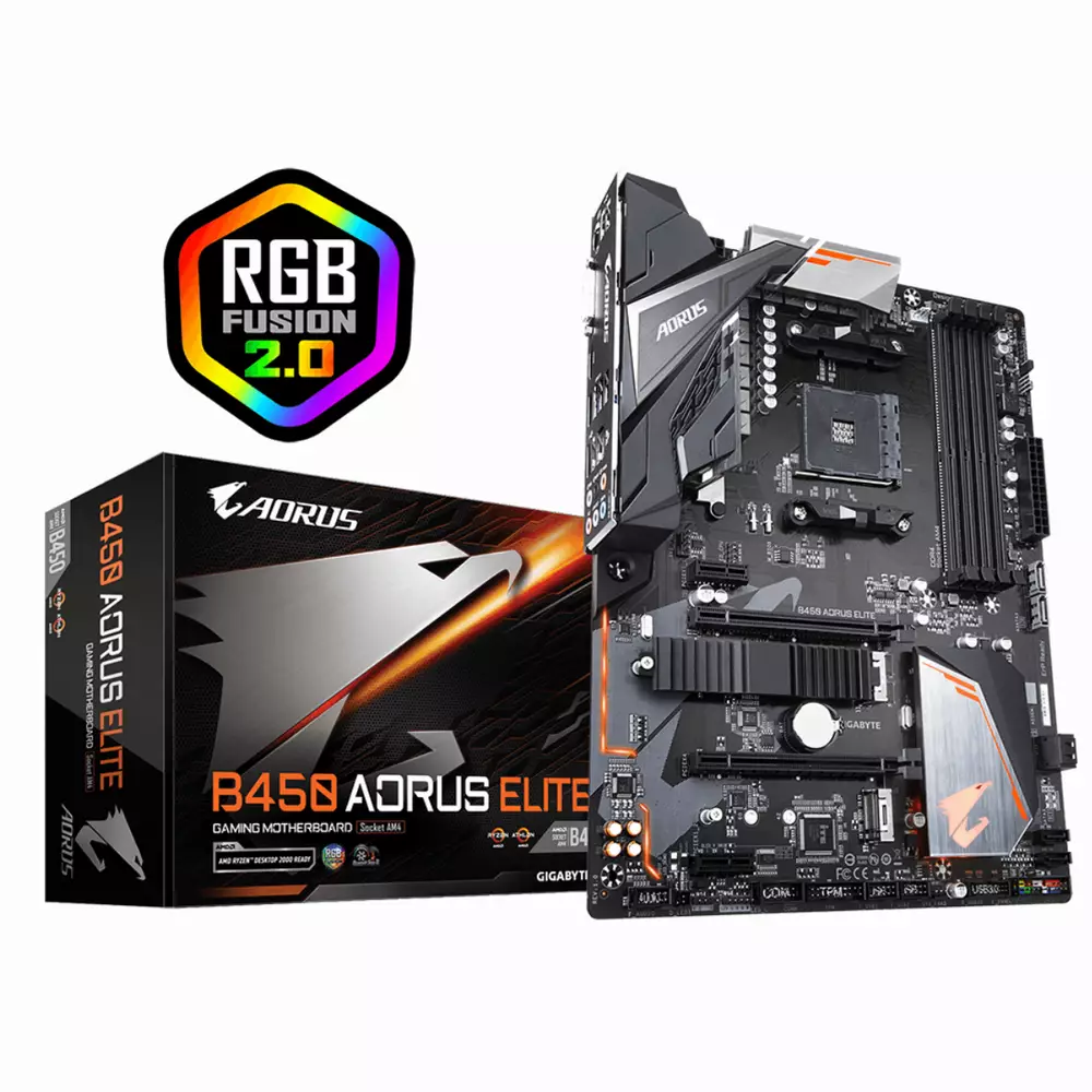 Дънна платка GIGABYTE B450 AORUS Elite Socket AM4, 4 x DDR4, RGB Fusion, (rev. 1.0)