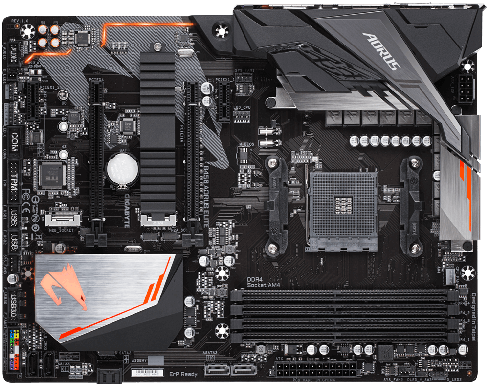 Дънна платка GIGABYTE B450 AORUS Elite Socket AM4, 4 x DDR4, RGB Fusion, (rev. 1.0)