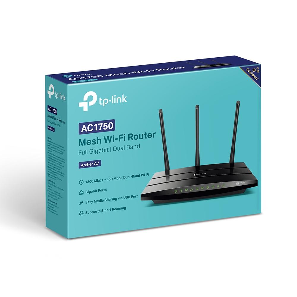 Безжичен рутер TP-Link Archer A7 AC1750, 2.4/5 GHz, 450 - 1300Mbps, 10/100/1000