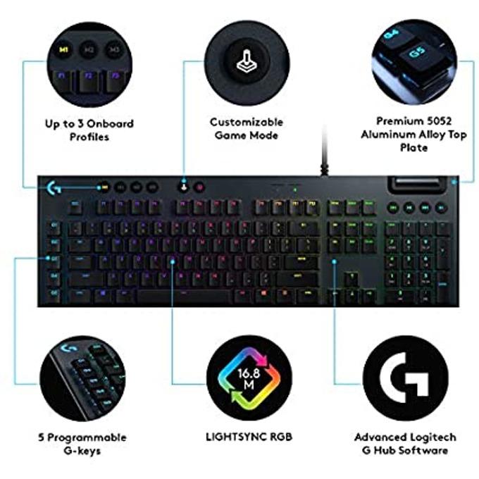 Геймърска механична клавиатура Logitech, G815 Lightsync RGB, Clicky суичове, US Layout