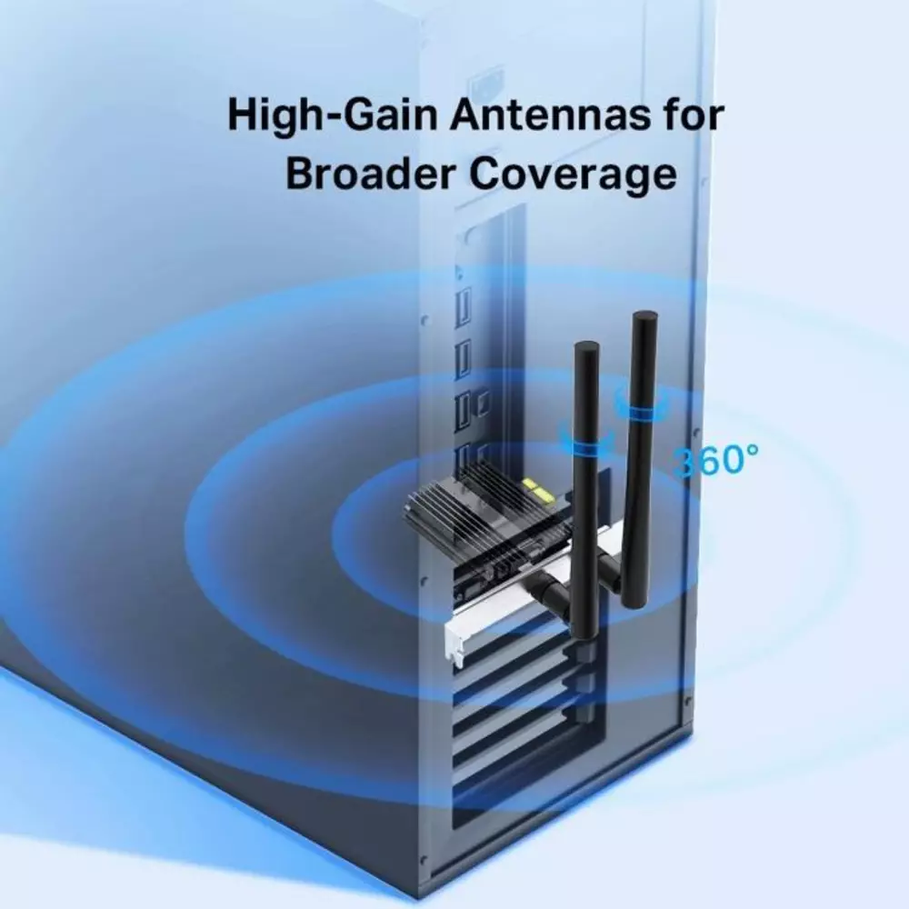 Безжичен адаптер TP-LINK Archer TX50E, AX3000 2.4/5Ghz, 574 - 2054 Mbps, PCIe, Bluetooth 4.2, Две външни антени