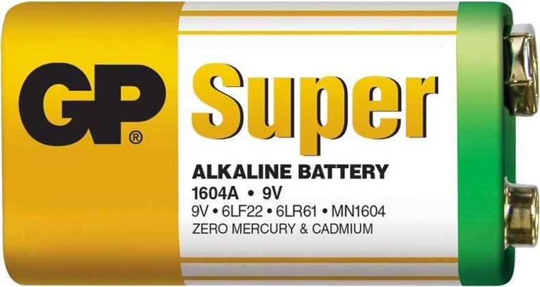 Алкална батерия GP SUPER 6LF22, 6LR61, 9V, 1 бр. shrink, 1604A