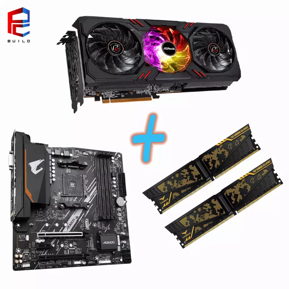  Комбо Asrock RX 6600 XT PHANTOM GAMING D + GIGABYTE B550M AORUS ELITE  + 2X8GB TEAM GROUP T-FORCE VULCAN TUF