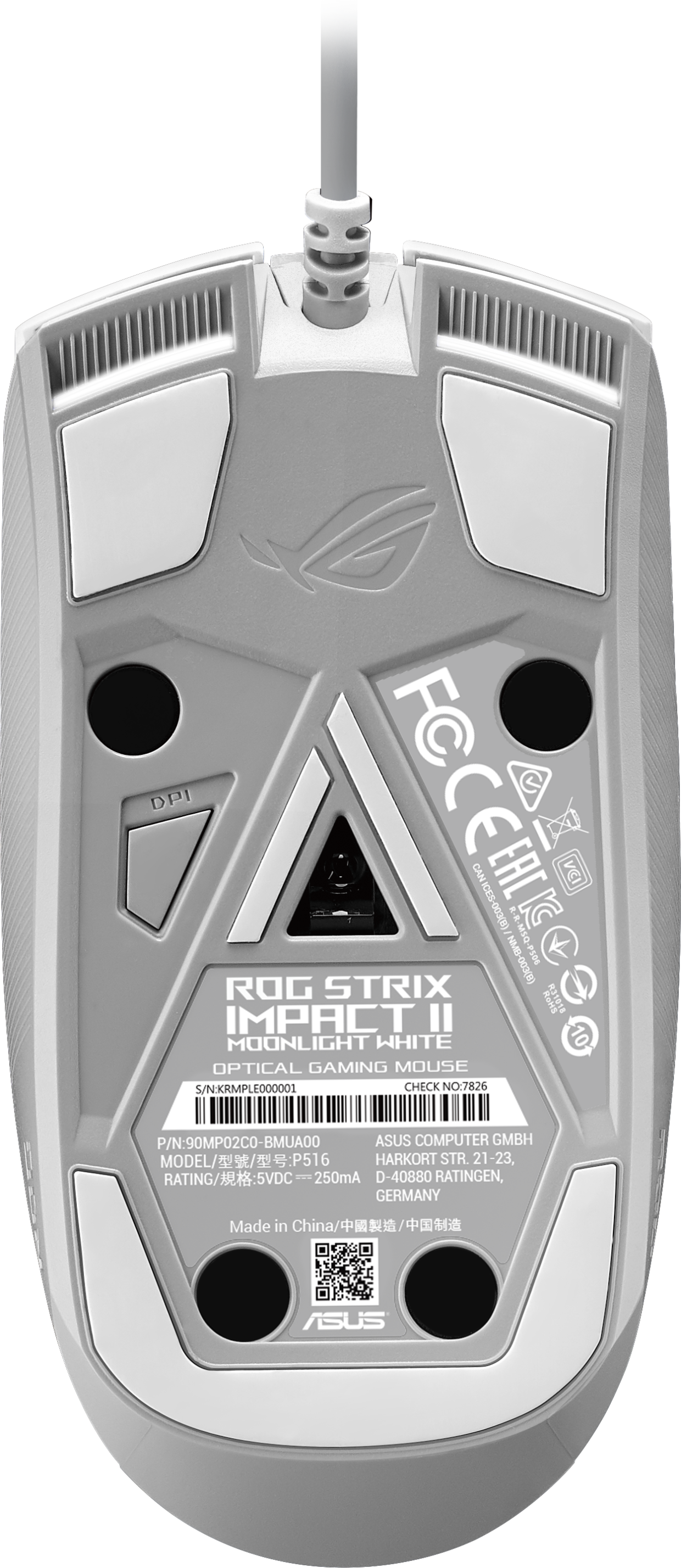 Геймърска мишка ASUS ROG Strix Impact II Moonlight White - 90MP02C0-BMUA00