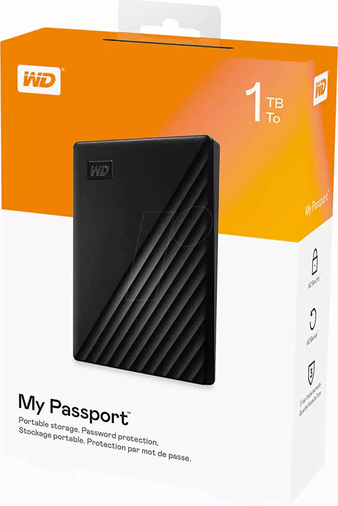 Външен хард диск Western Digital My Passport 1TB 2.5" HDD Black USB 3.2 Gen 1