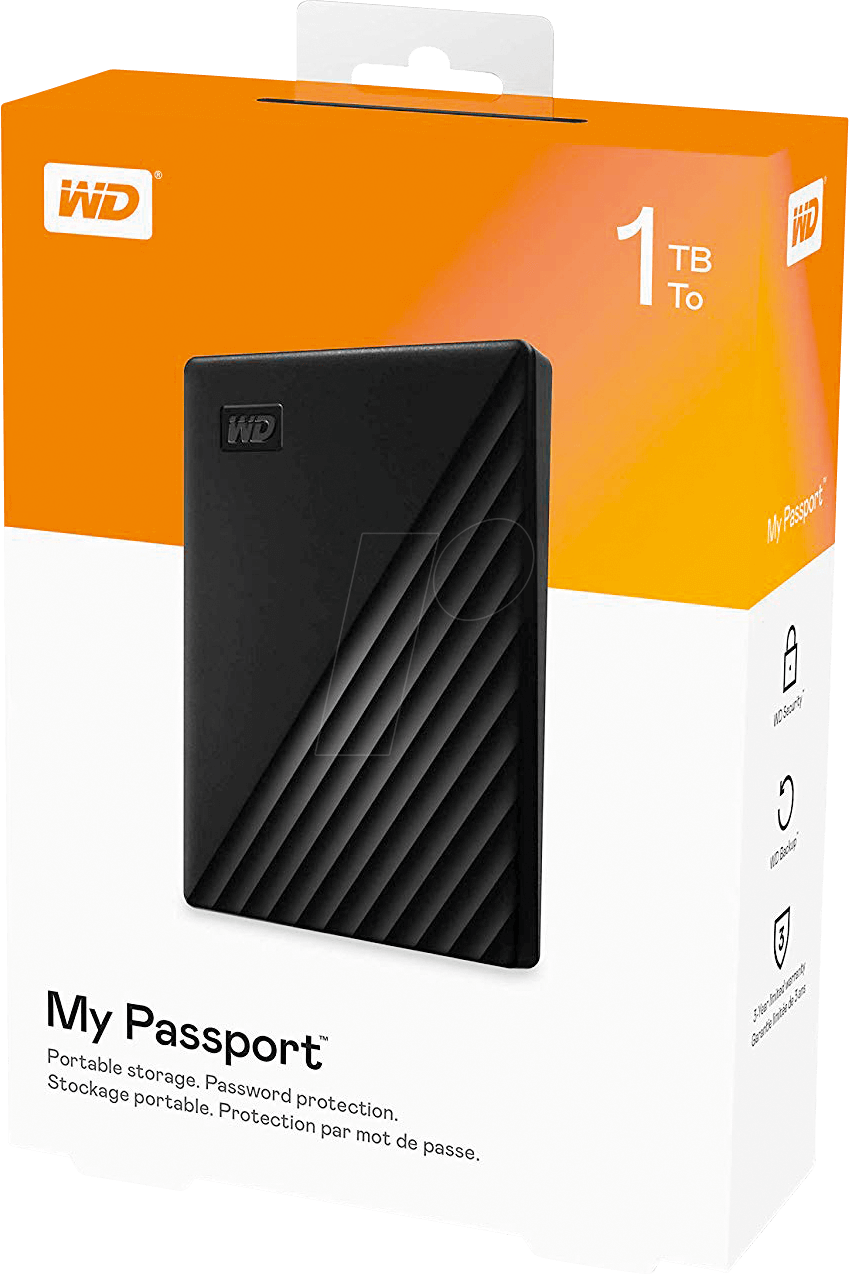 Disque dur externe Western Digital My Passport 1TB 2.5" HDD Noir USB 3.2 Gen 1
