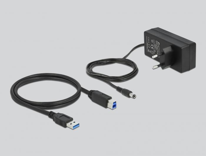 USB хъб Type-C Delock 42638, 4 x USB-A, 1 Fast Charging Port, 1 x USB-B, 1 x USB-C PD, Подсветка, Сив